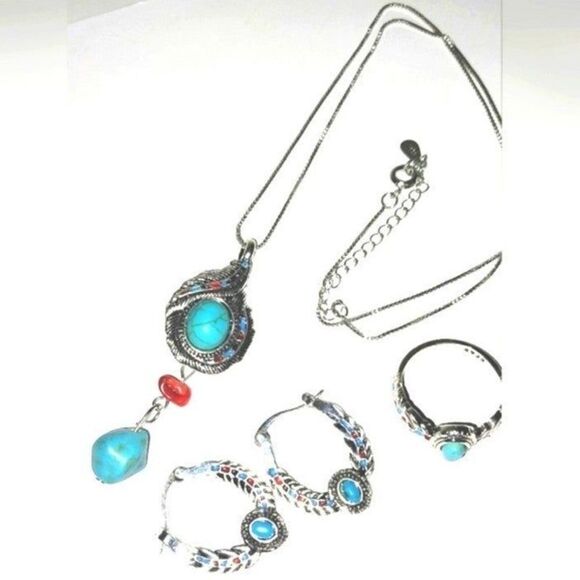 Vintage ladies Feather boho style jewelry set - Picture 5 of 10